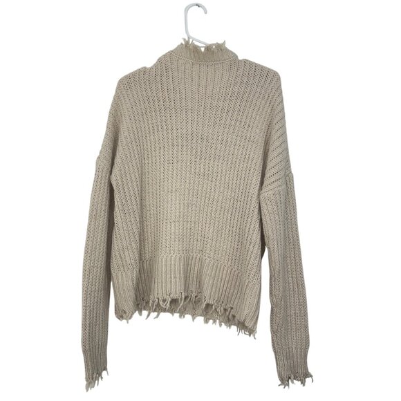 HYFVE Distressed Beige Distressed V-Neck Knit Sweater - Womens Size L - Picture 9 of 11